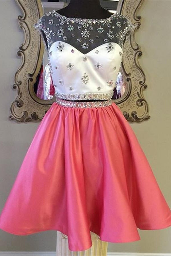 Two Pieces Beaded A-line Short Homecoming Dresses - Bohogown