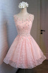 Cute Beaded Short Lace Homecoming Dresses For Teens - Bohogown