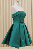 Simple Elegant Strapless Green Lace Up Satin Homecoming Dresses - Bohogown