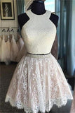Pretty Two Pieces Beaded Lace Homecoming Dresses For Teens - Bohogown
