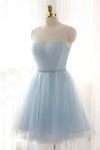 Elegant A-line Light Blue Lace Up Tulle Homecoming Dresses - Bohogown