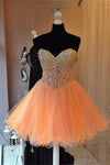 Orange Sweetheart Beaded A-line Tulle Homecoming Dresses - Bohogown