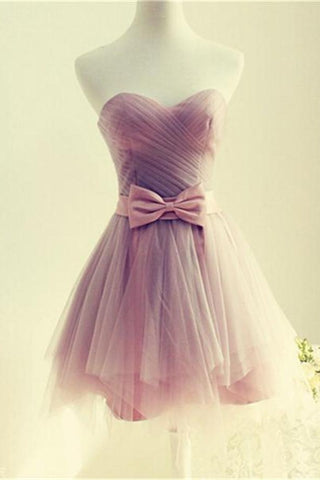 Cute Pink Strapless Lace Up Homecoming Dresses With Bow Belt - Bohogown
