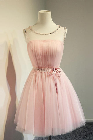 Cute Pink A-line Beaded Short Homecoming Dresses - Bohogown