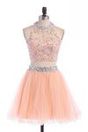 Modest Two Pieces Lace Beaded Pink Homecoming Dresses - Bohogown