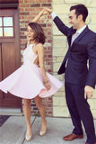 Simple A-line Open Back Pink Satin Short Homecoming Dresses - Bohogown