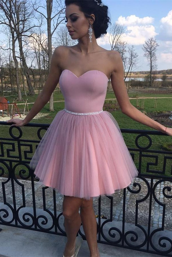 Strapless Pink Tulle Short Homecoming Dresses - Bohogown