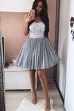 Modest Lace Strapless A-line Short Homecoming Dresses For Teens - Bohogown