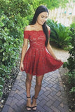 Simple Red Lace A-line Short Homecoming Dresses - Bohogown