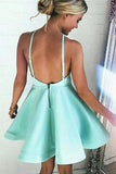 Simple Cute Open Back Mint Satin Short Homecoming Dresses - Bohogown