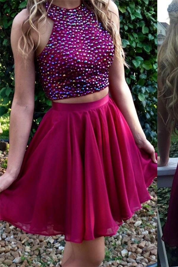 Sparkly Two Pieces Beaded Chiffon Short Homecoming Dresses - Bohogown