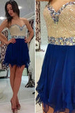 Cute Royal Blue Beaded Sweetheart Chiffon Homecoming Dresses - Bohogown