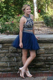 Princess Two Pieces Beaded Blue Tulle Short Homecoming Dresses - Bohogown