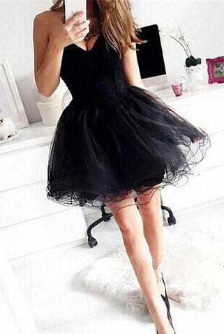 Modest Princess Strapless Black Tulle Homecoming Dresses - Bohogown