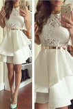 Simple Ivory A-line Lace Homecoming Dresses,Short Prom Dresses - Bohogown