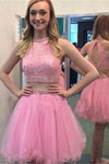 Pink Two Pieces A-line Tulle Short Homecoming Dresses - Bohogown