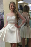 Two Pieces Ivory Long Sleeves Beaded Short Homecoming Dresses - Bohogown