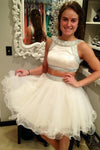 Elegant Two Pieces Ivory Beaded Tulle Short Homecoming Dresses For Girls - Bohogown