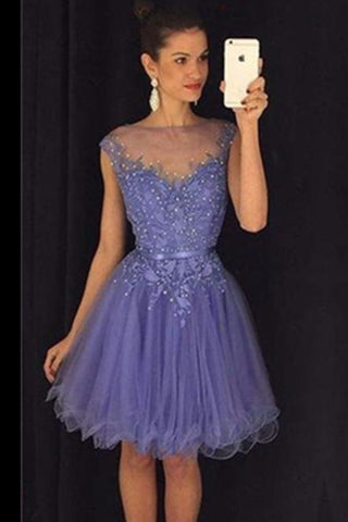 Classy A-line Beaded Lace Tulle Homecoming Dresses - Bohogown