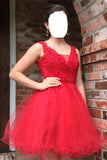 Sparkly Red Beaded A-line Lace Short Homecoming Dresses - Bohogown