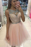 Girly Pink Beading Tulle Short Homecoming Dresses For Teens - Bohogown