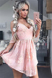 Princess Spaghetti Straps V-neck Pink Short Homecoming Dresses - Bohogown