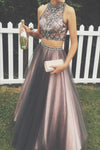 Modest Two Pieces Beaded Long Prom Dresses For Teens - Bohogown