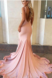 Modest Pink Mermaid Backless Long Prom Dresses For Teens - Bohogown