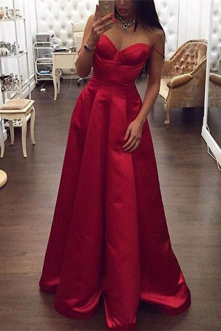 Modest Spaghetti Straps A-line Red Long Prom Dresses - Bohogown