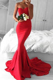 Sweetheart Mermaid Red Sweep Train Long Prom Dresses - Bohogown