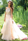 Elegant Princess Beaded Backless Pink Chiffon Long Prom Dresses - Bohogown
