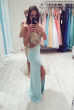 Mermaid Sweetheart Sky Blue Open Back Beaded Lace Prom Dresses - Bohogown