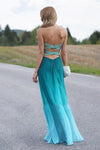 Ombre Sweetheart Beaded Open Back A-line Chiffon Long Prom Dresses - Bohogown