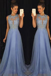 Elegant Lavender A-line Beaded Lace Chiffon Prom Dresses - Bohogown