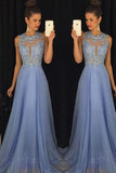 Elegant Lavender A-line Beaded Lace Chiffon Prom Dresses - Bohogown
