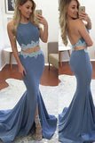 Elegant Two Pieces Mermaid Halter Backless Prom Dresses - Bohogown