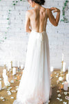 Elegant Flowy Spaghetti Straps Backless Ivory Chiffon Long Wedding Dresses,Beach Wedding Dresses - Bohogown