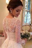Ivory Long Sleeves A-line Lace Tulle V-neck Wedding Dresses,Wedding Gowns Z0159 - Bohogown