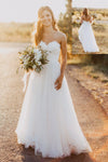Ivory A-line Sweetheart Lace Tulle Long Wedding Dresses - Bohogown