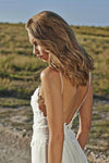 A-line Spaghetti Straps Backless Chiffon Lace Long Wedding Dresses - Bohogown