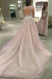Charming Modest Princess Deep V-neck Open Back Lace Long Wedding Dresses - Bohogown