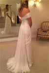 Flowy Ivory Off The Shoulder Chiffon Lace Long Beach Wedding Dresses - Bohogown