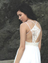 Elegant Simple Spaghetti Straps Chiffon Lace Long Wedding Dresses - Bohogown