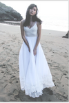 Elegant Simple Spaghetti Straps Chiffon Lace Long Wedding Dresses - Bohogown