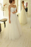 Ivory Lace Up Spaghetti Straps A-line Lace Tulle Long Wedding Dresses - Bohogown