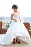 White Ball Gown V-neck Long A-line Lace Long Wedding Dresses,Princess Dresses Z0179 - Bohogown