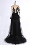 Long Sleeves Front Split Lace Chiffon Tulle Long Black Prom Dresses For Teens Z0182 - Bohogown