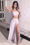 Simple Strapless 2 Pieces Front Split Pink Long Prom Dresses Z0194 - Bohogown