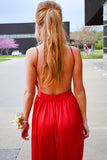 Red Spaghetti Straps Long A-line Backless Chiffon Cheap Prom Dresses Z0206 - Bohogown