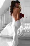 Simple Halter White Long Mermaid Backless Prom Dresses,Women Dresses Z0208 - Bohogown
